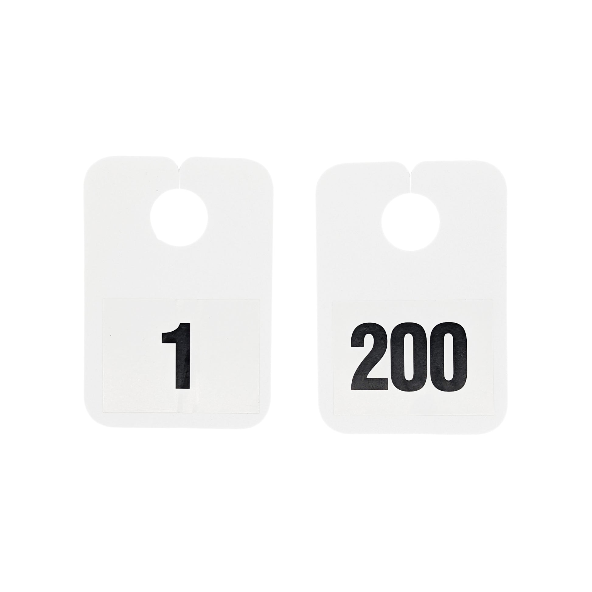 Numbered Mirror Hangers - Image of numbers 1 to 200 on white hangers