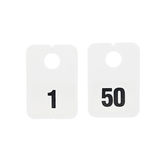Numbered Mirror Hangers - Image of numbers 1 to 50 on white hangers