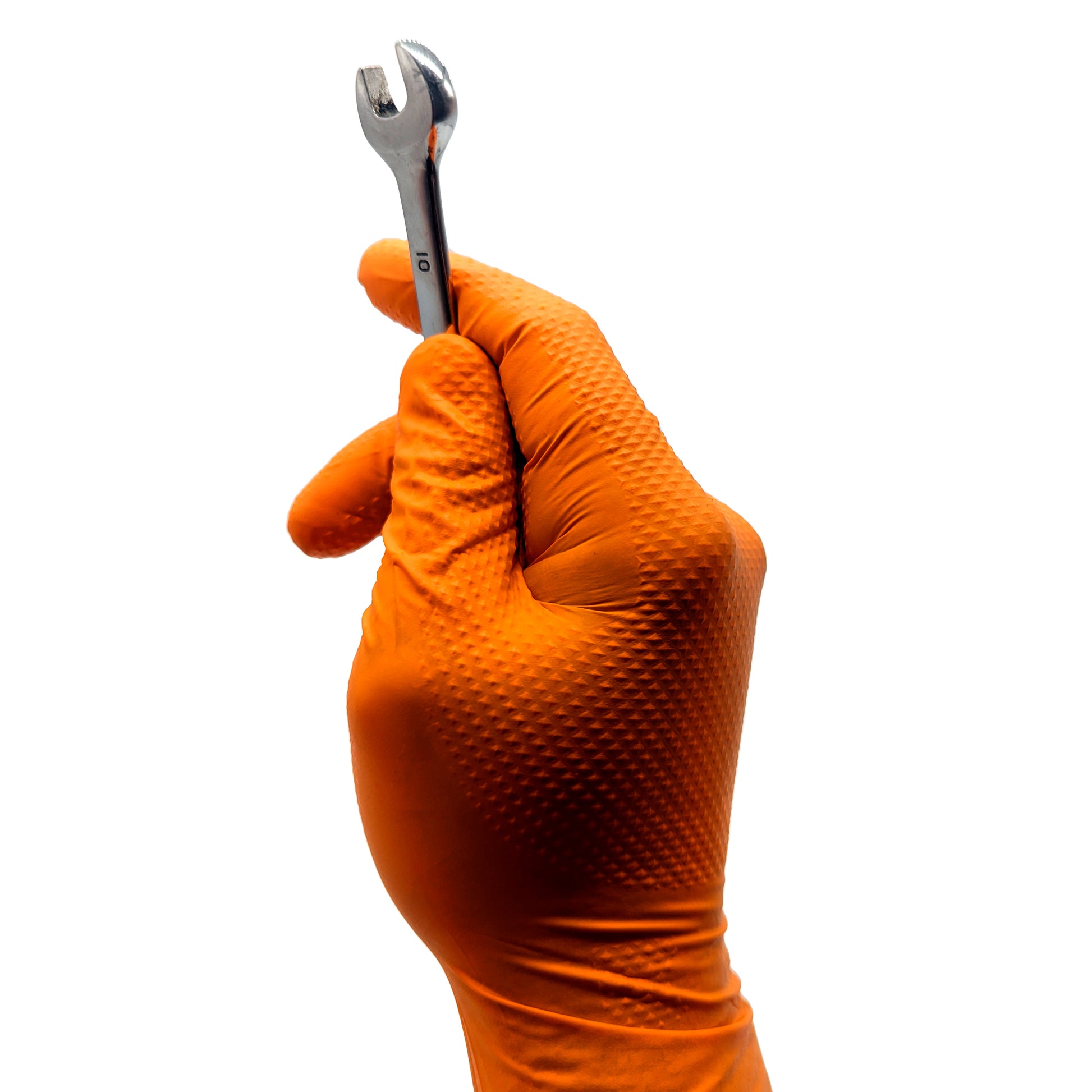 Close up of hand wearing Mechanic Nitrile Gloves