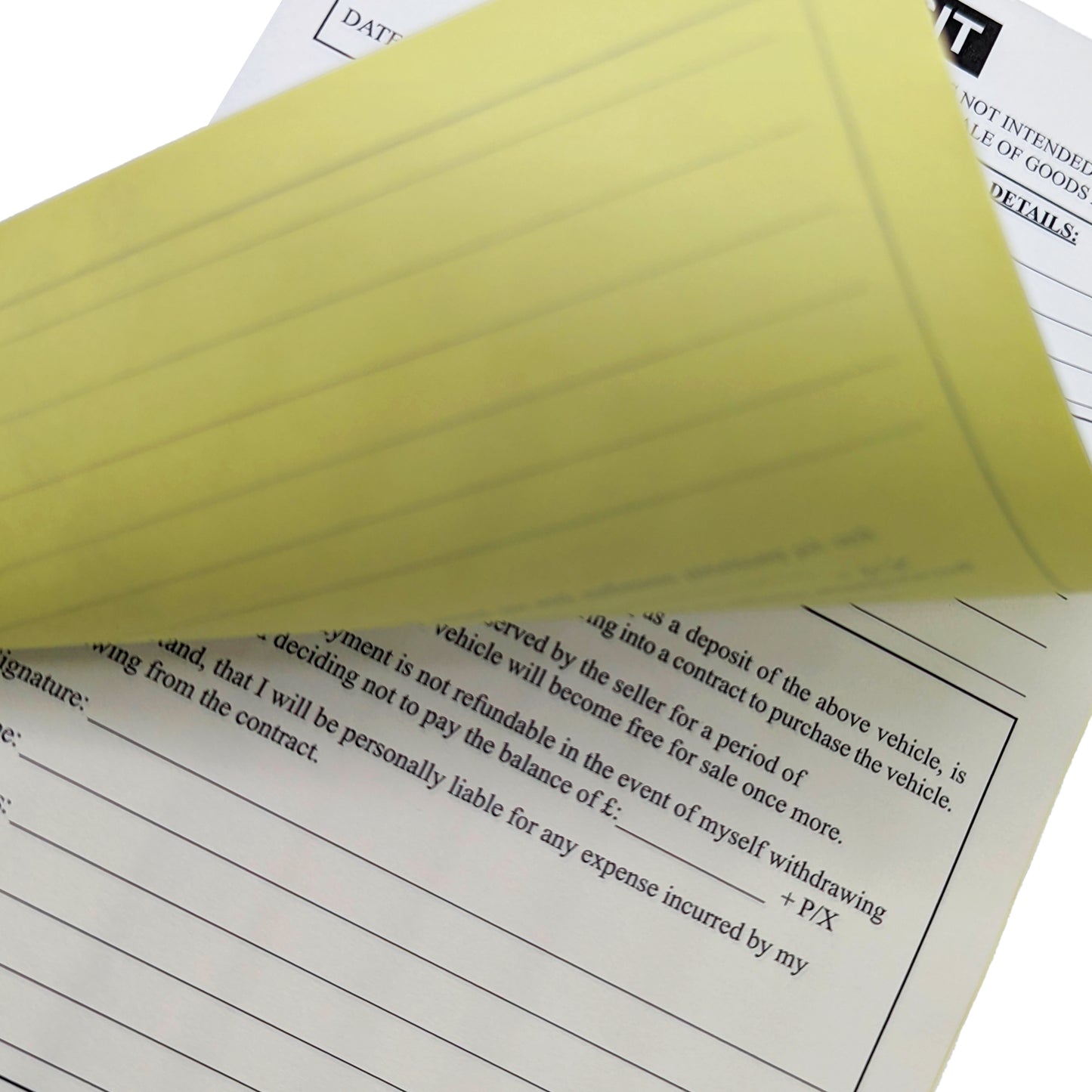 A5 Used Car Deposit Pad - White Sheet