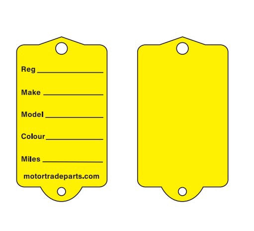 Car Key Tags Yellow Plastic - Front and back