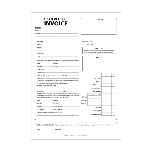 Used Car Invoice Pad