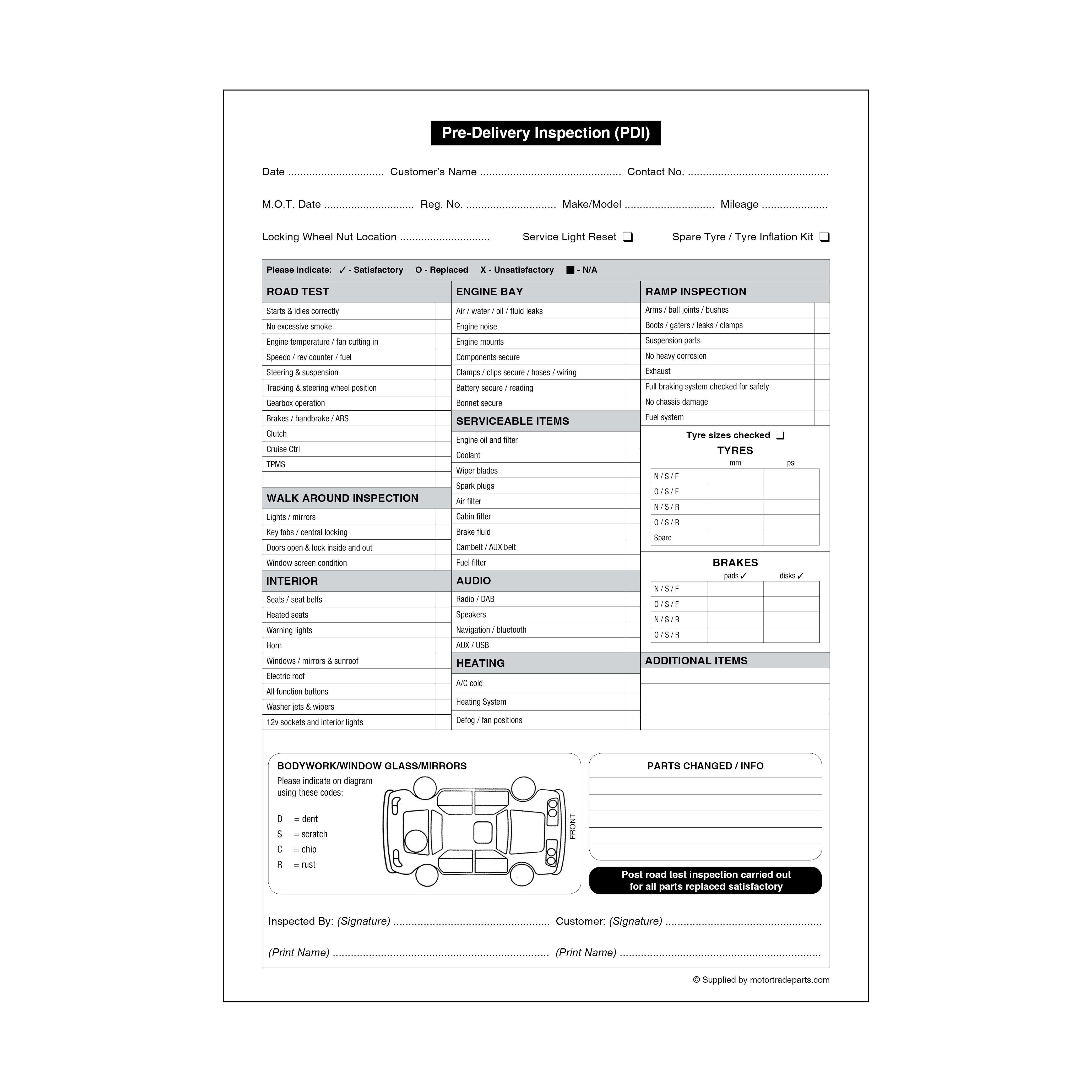 Pre Delivery Inspection Pad PDI A4 Duplicate NCR Motor Trade Parts Pre Delivery Inspection Pad PDI A4 Duplicate NCR Motor Trade Parts