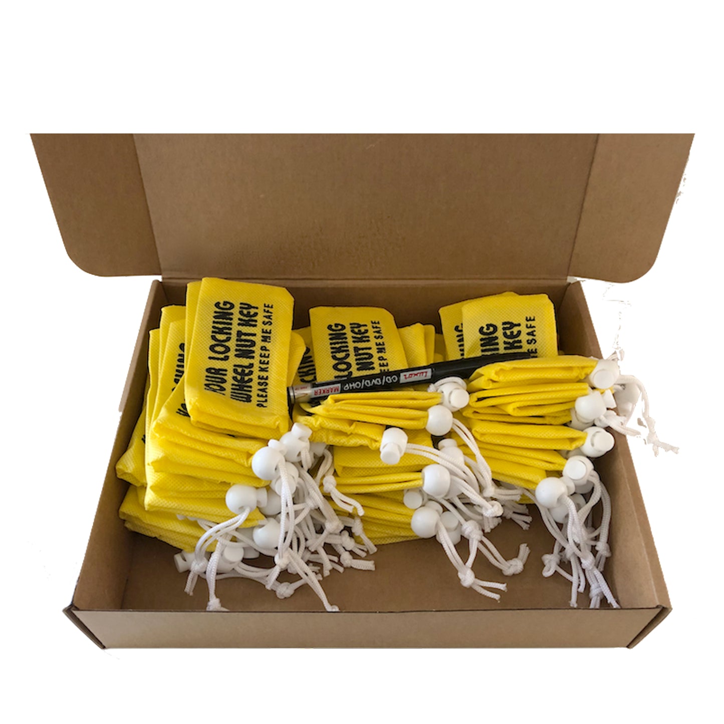 Box of Locking Wheel Nut Bags in  Yellow