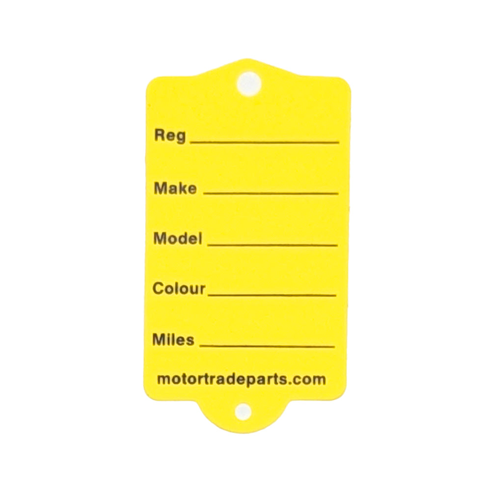 Car Key Tags - Yellow Plastic With Rings & Pen | Motor Trade Parts