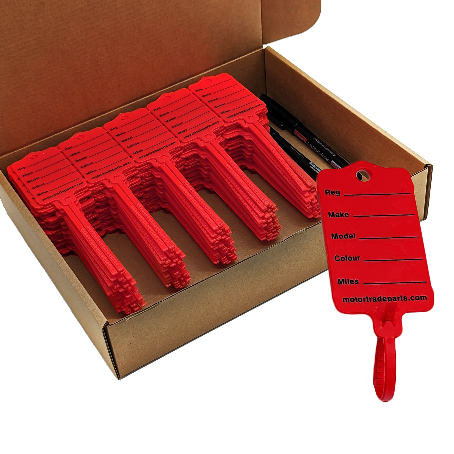 Box of Red Self Locking Car Key Tags