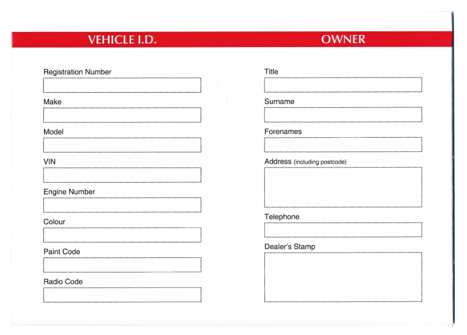 Car Service History Books Inside Page