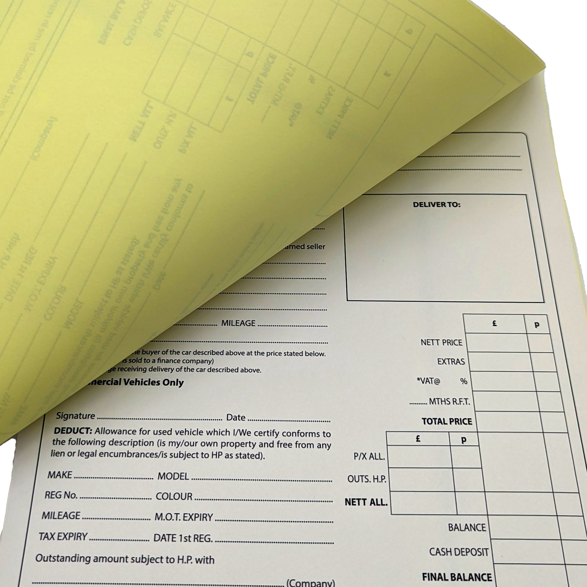 A4 Used Car Invoice Pad NCR Part