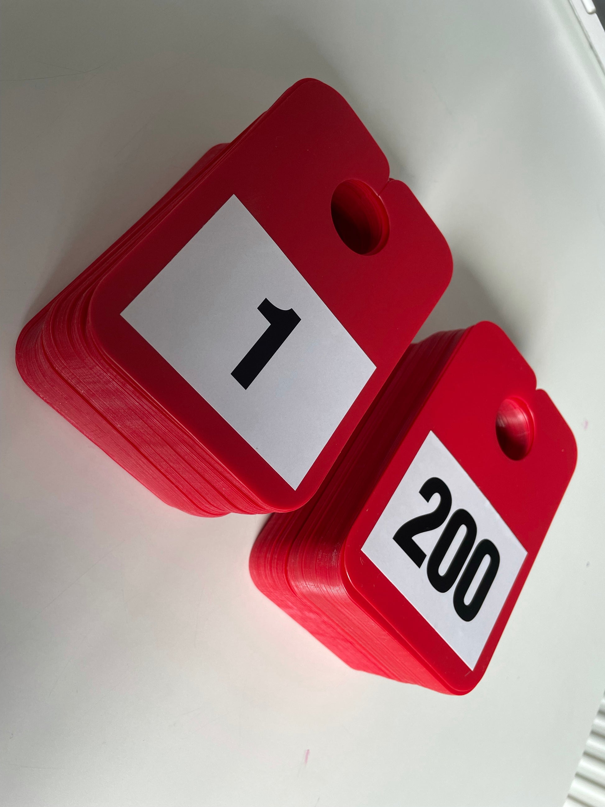 Numbered Mirror Hangers Red Numbers 1 - 200