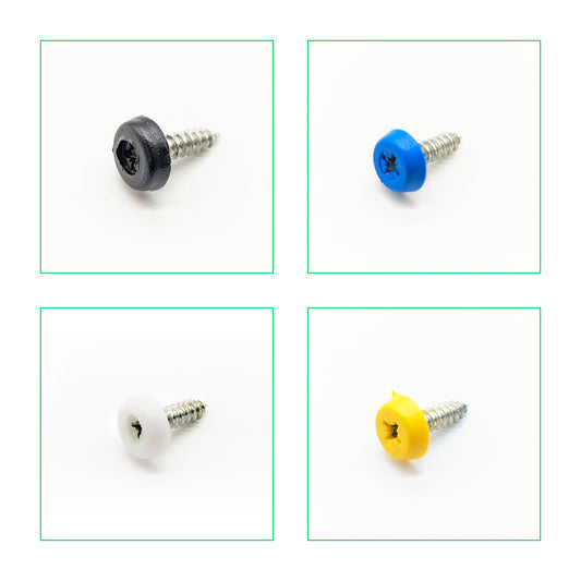 Number Plate Screws in yellow, blue, white and black